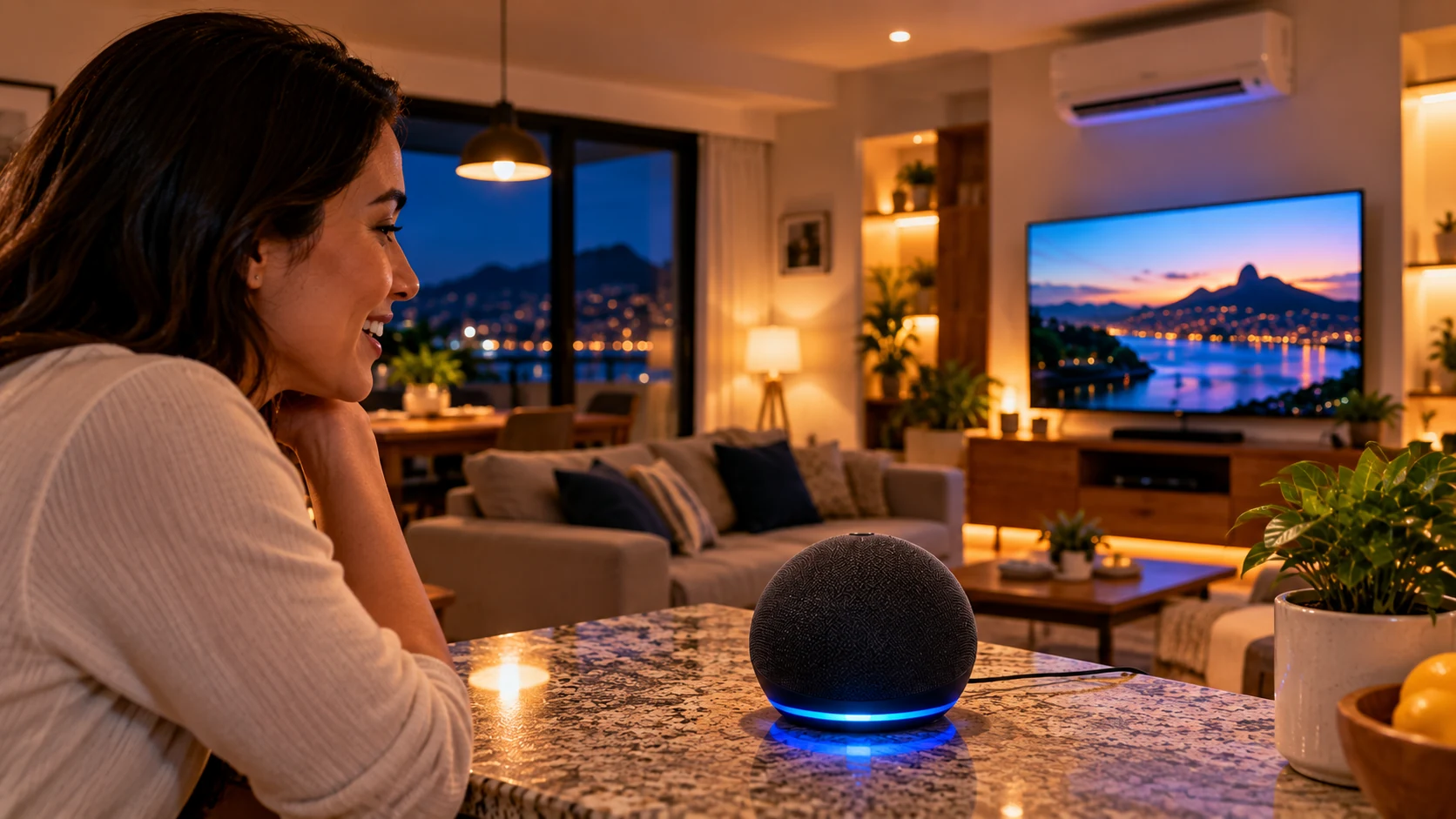 Pessoa acionando rotina boa noite na Alexa