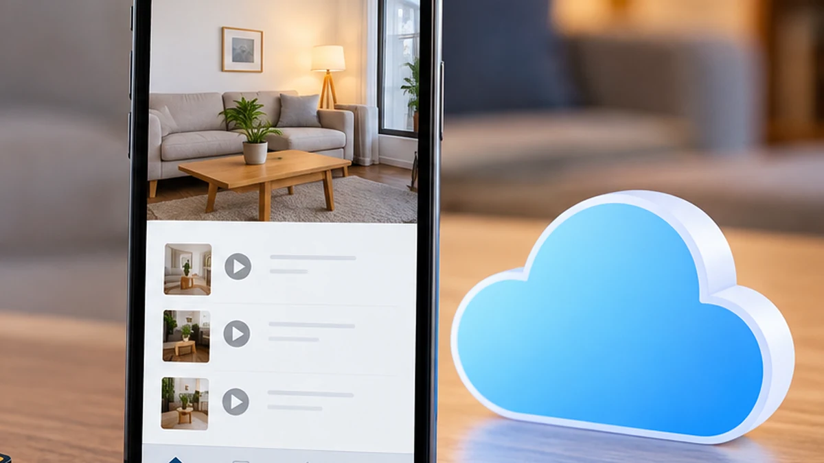 Smartphone acessando gravações de câmera armazenadas na nuvem