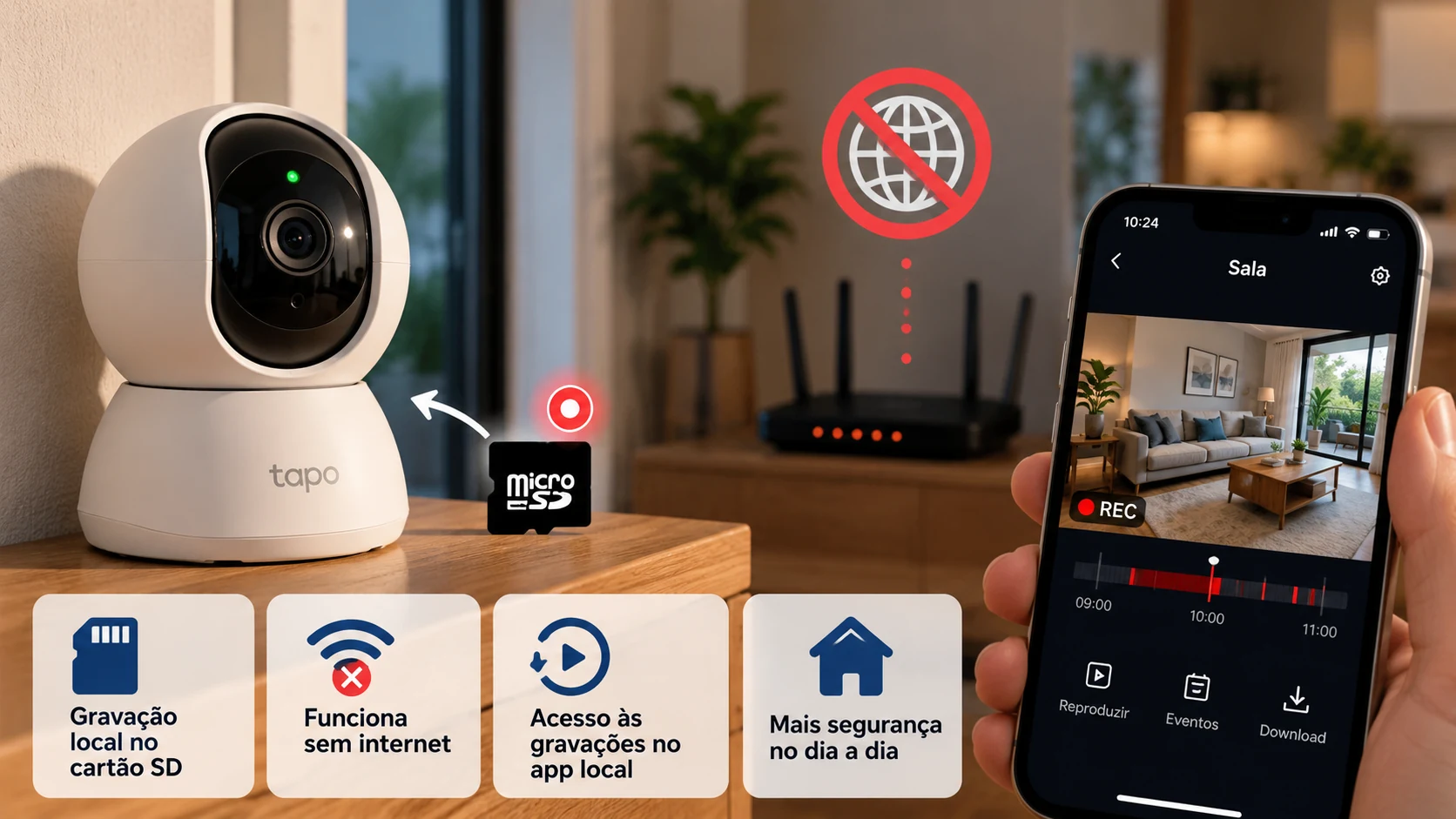 Comparação entre gravação local de câmera Wi-Fi e acesso remoto dependente da internet