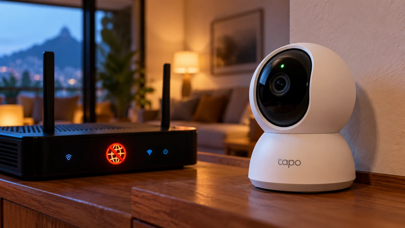 Câmera Wi-Fi ligada ao roteador com internet indisponível dentro de casa