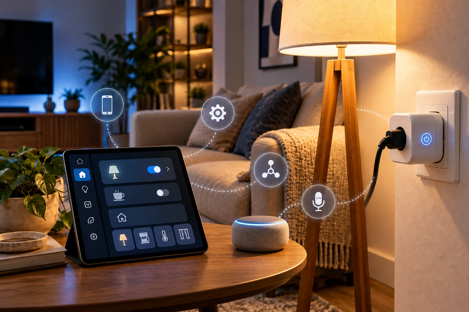 Tomada inteligente integrada a assistente de voz e ecossistema de casa inteligente