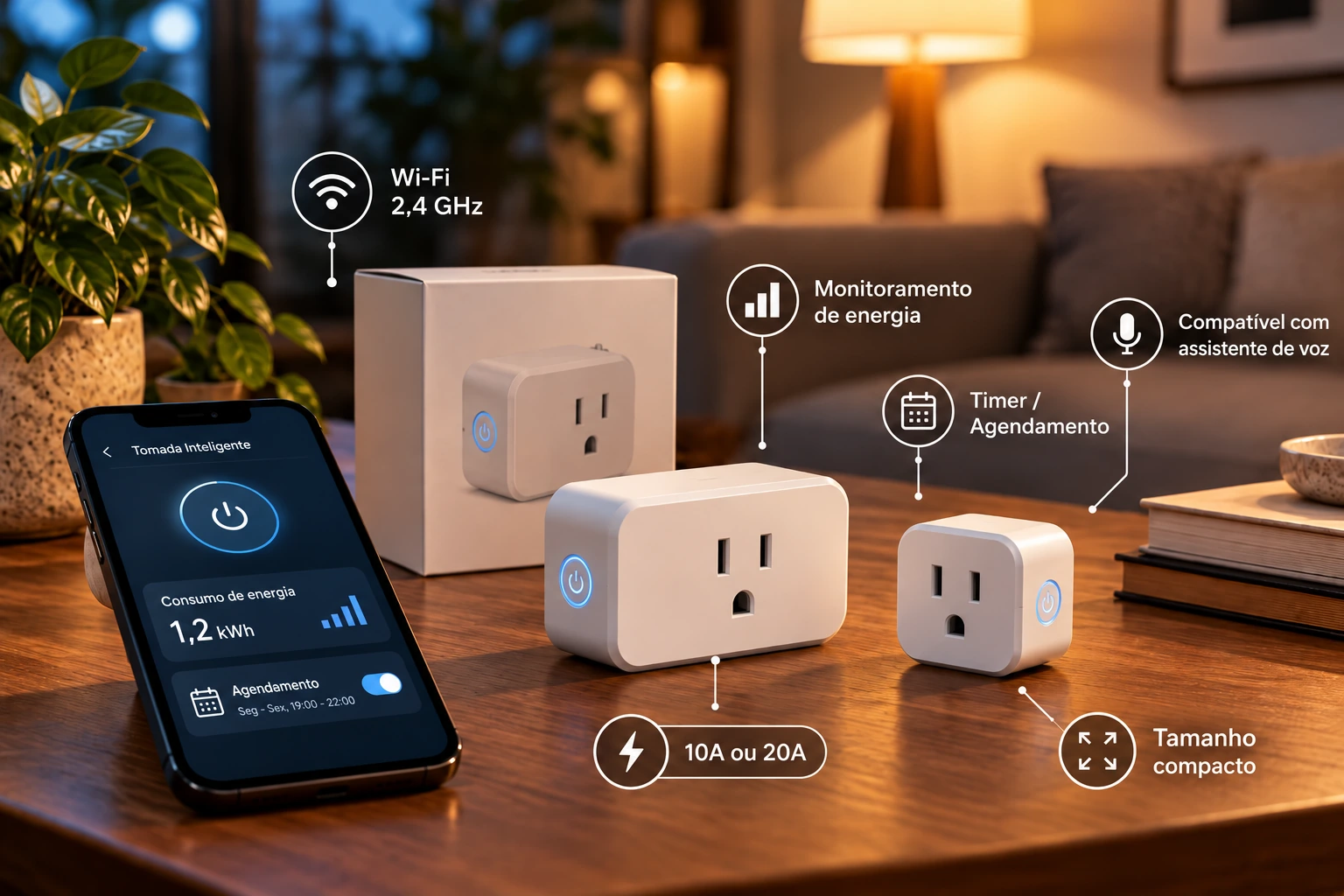 Recursos para conferir antes de comprar uma tomada inteligente como Wi-Fi 2,4 GHz, monitoramento e timer