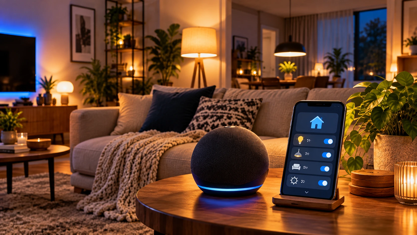 Rotinas e grupos de iluminação inteligente controlados pela Alexa e pelo celular