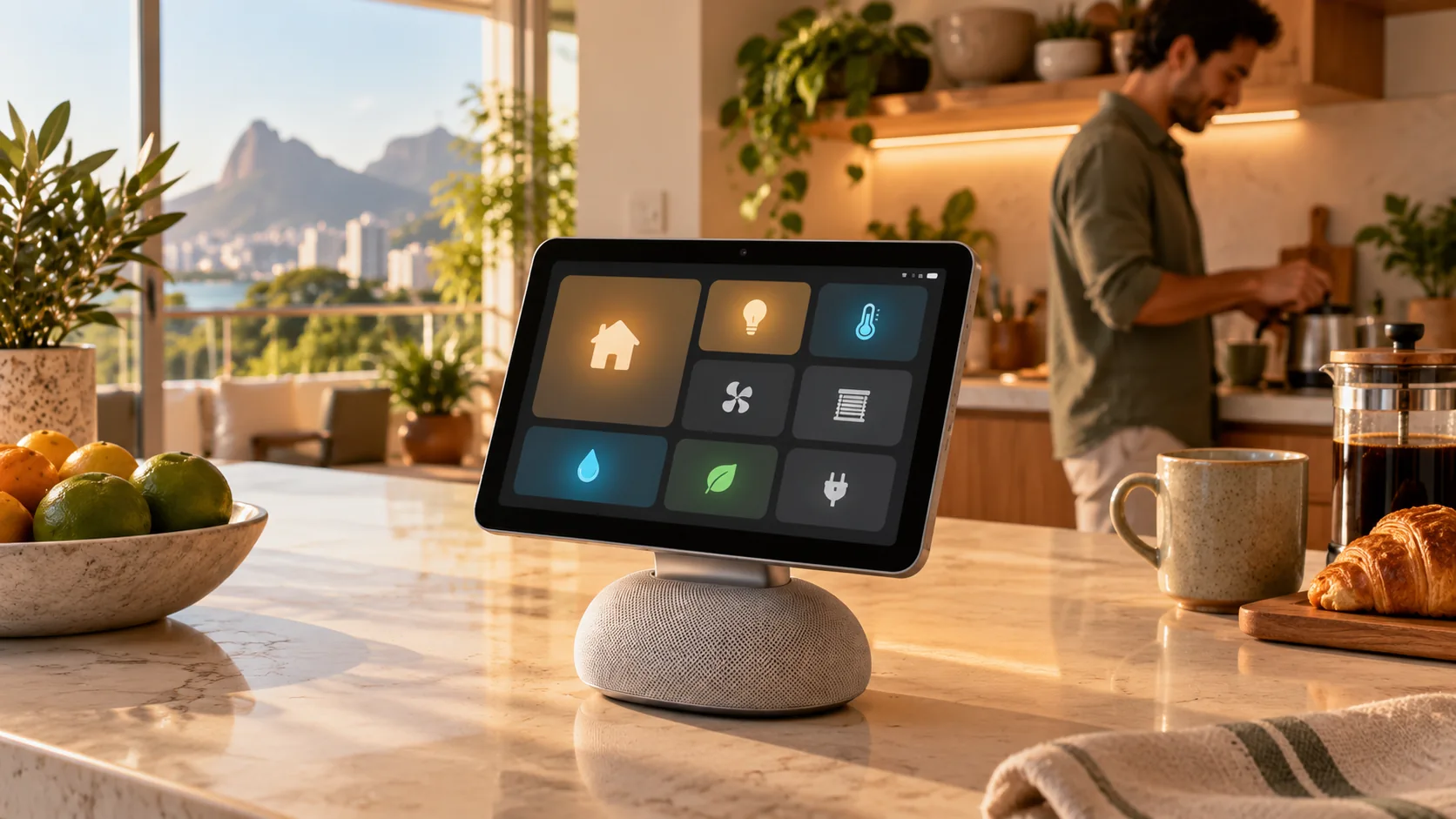 Painel conceitual de Apple HomeView para controlar iluminação e acessórios