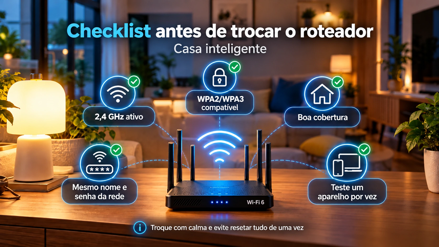 Checklist em português antes de trocar o roteador de uma casa inteligente