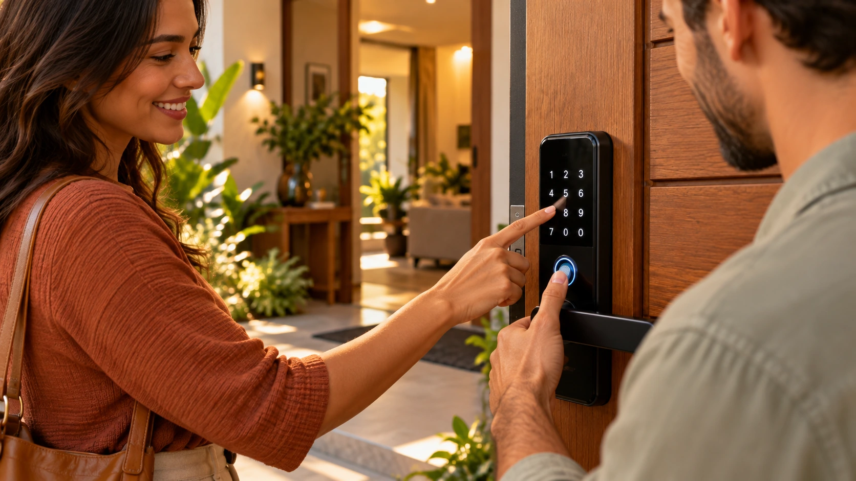 Uso de fechadura inteligente com senha e biometria