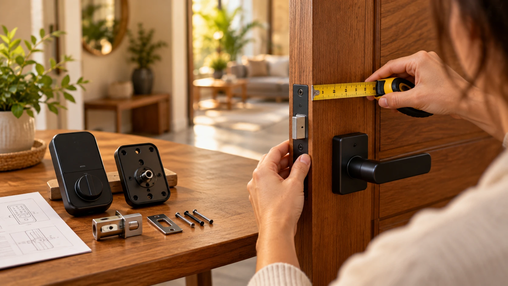 Medição da porta antes de comprar e instalar uma fechadura inteligente