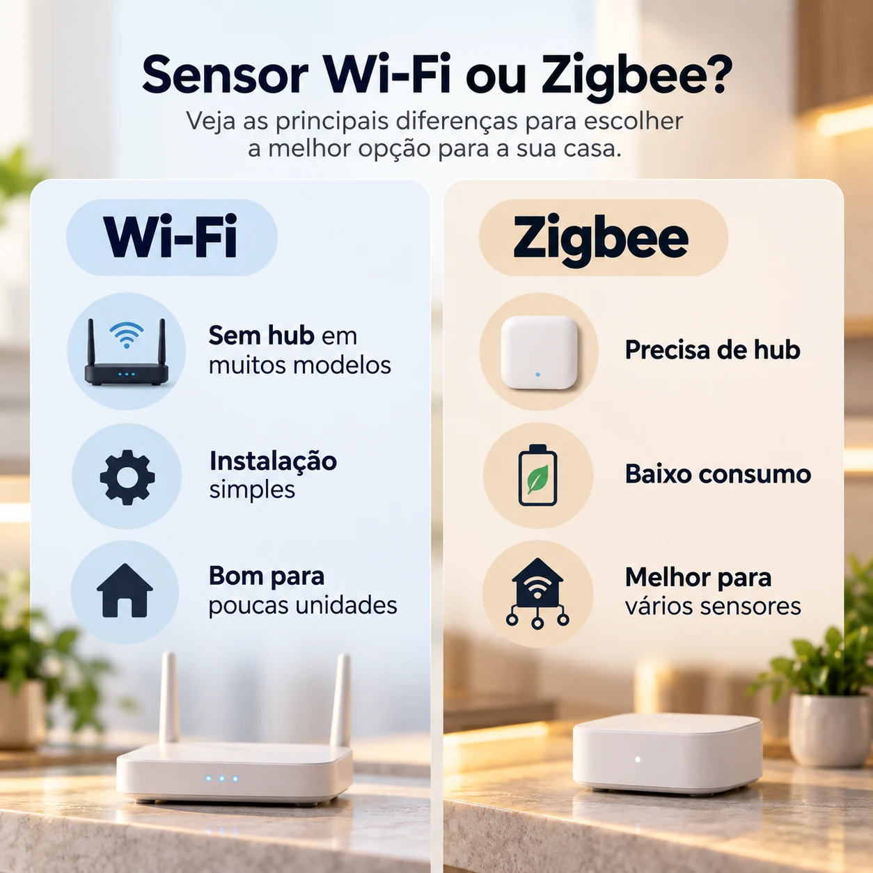 Comparação de sensor de vazamento de água inteligente Wi-Fi e Zigbee